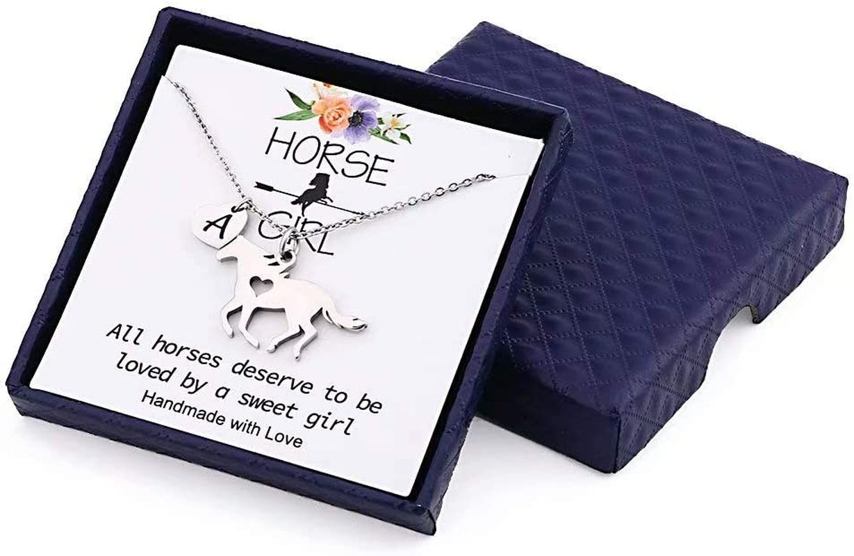 Horse Gifts for Girls Necklace - Stainless Steel Dainty Horse Pendant Heart 26 Initial A-Z Necklaces for Women Girl