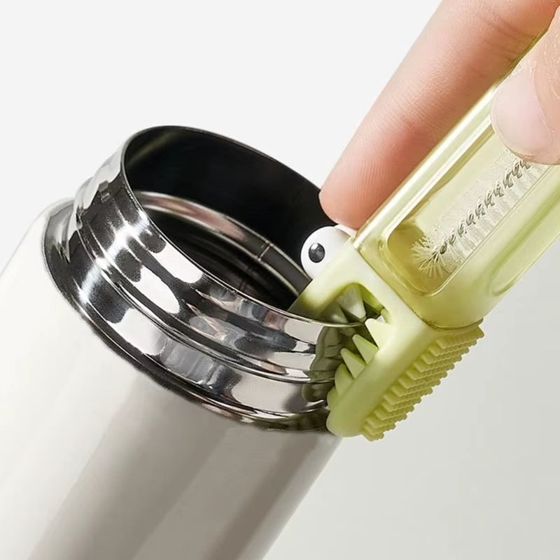 Infant Feeding Bottle Brush Cartoon Cup Lid Multi-Use Cleaning Brush 4XBC