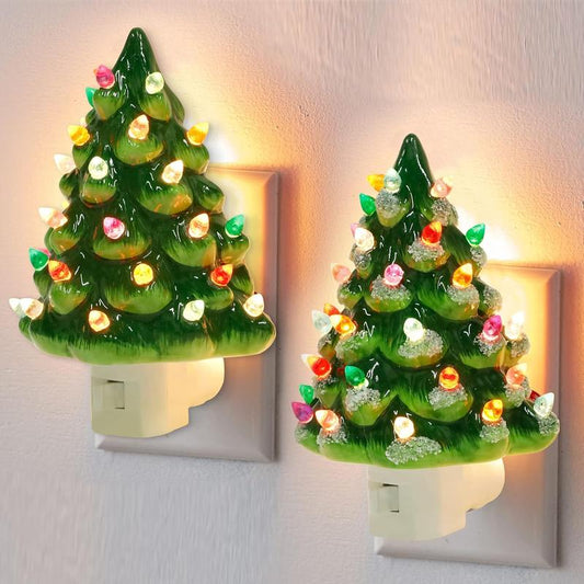 Christmas Ceramic Tree Night Light,Decorative Retro Christmas Tree Nightlight with Lamp, Multicolor Bulbs with On/Off Switch for Kitchen Bathroom Bedroom Decor,Christmas Gifts