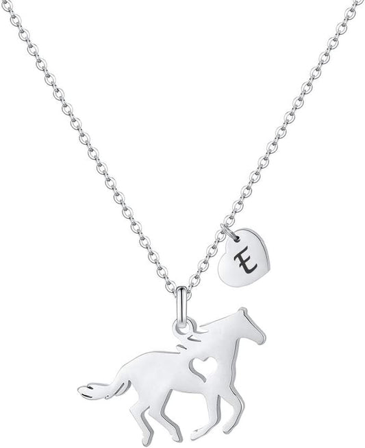 Horse Gifts for Girls Necklace - Stainless Steel Dainty Horse Pendant Heart 26 Initial A-Z Necklaces for Women Girl