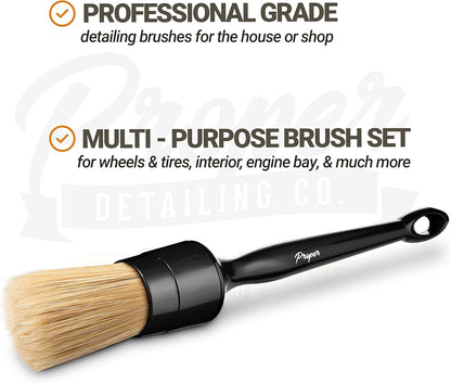 Premium Car Detailing Brush Set - Professional 3 Pack Kit Detail Brushes with Soft Boars Hair Bristles for Auto Interior & Exterior - for Cleaning Leather Seats, Air Vents, Wheels & Emblems